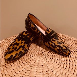 J Crew leopard hair calf and leather penny loafer